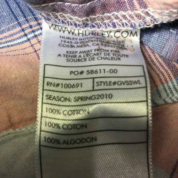Women’s Plaid pink, white, blue short Sleeve  collared button up Top by Hurley - Picture 10 of 10